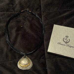 Lia Sophia Premier Designs Black and Gold Layered Pendant with Cord Necklace